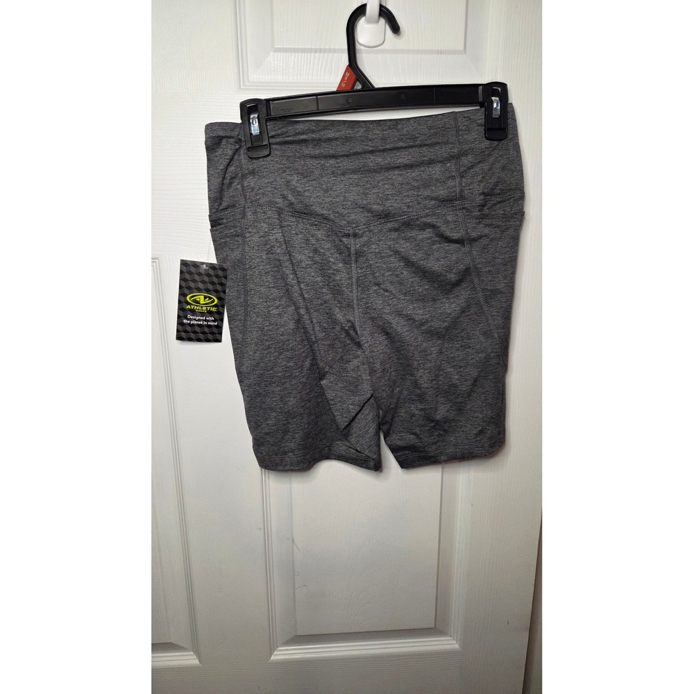 Athletic Works Womens High Waisted Biker Shorts Charcoal Heather Grey Pockets - Picture 2 of 4